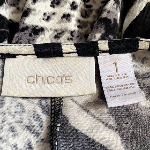 Chico's Surplice Sheath Dress Black White Snake Abstract Geo Print Size Medium 1 - Picture 5 of 5